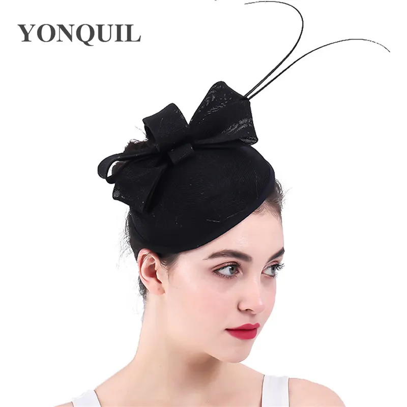 

Women Charming Summer Loop Black Fascinators Hats Female Event Party Headwear Race Quill Hair Accessories Pillbox Hats Chapeau