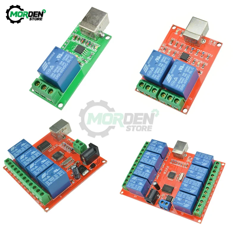 5V 12V Square USB Relay Module Board 1 2 4 8 Channel Control Switch Programmable Computer Control For Smart Home PC