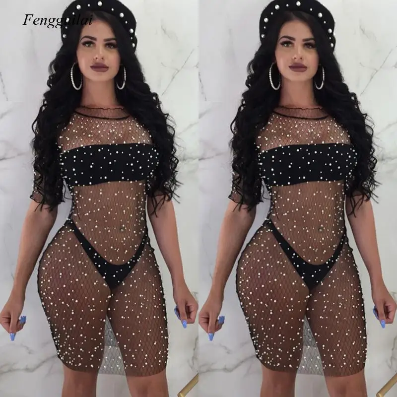 Summer Women Sexy Bikini Cover Up Mesh Fishnet Swimsuit Dress Bathing Beachwear