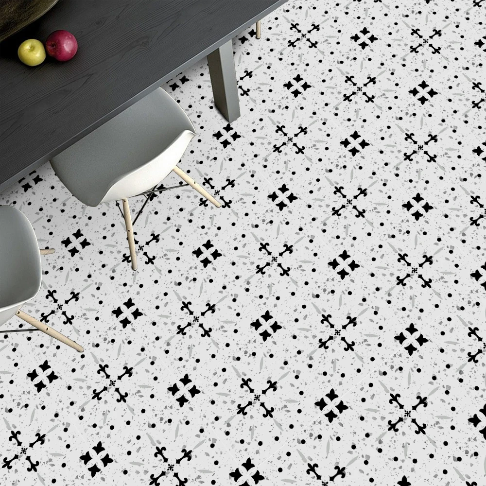 Terrazzo tile stickers black and white modern minimalist bathroom waterproof stickers rental room decoration stickers