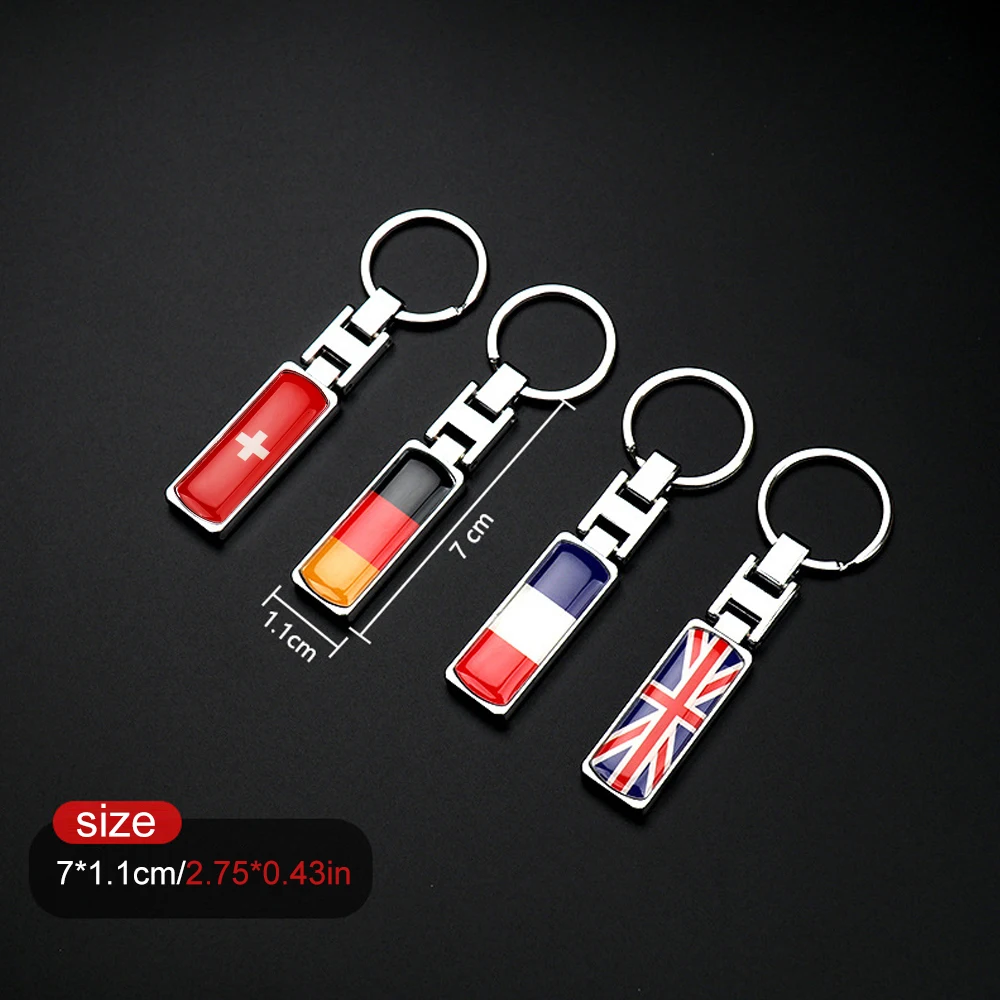 DSYCAR 1Pcs National Flag Key Chain with Detachable Key Rings Set, Sturdy Metal Car Key fob Keychain Holder for Men and Women