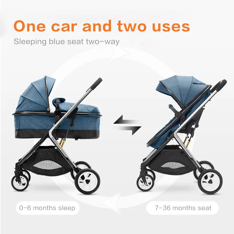 BETSOCCI  Baby Stroller 2 in 1 Can Sit Recline Light Foldable Stroller High Landscape Two-way Shock Absorber