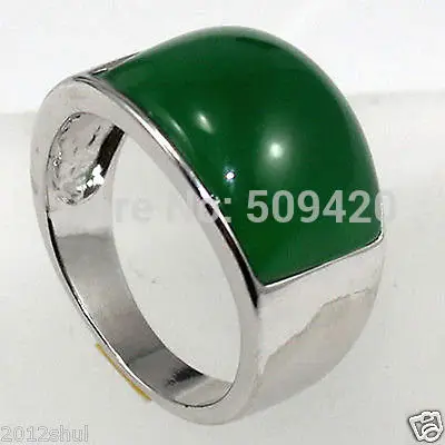 ESTATE FINE real green jade silver ring size 8-9#