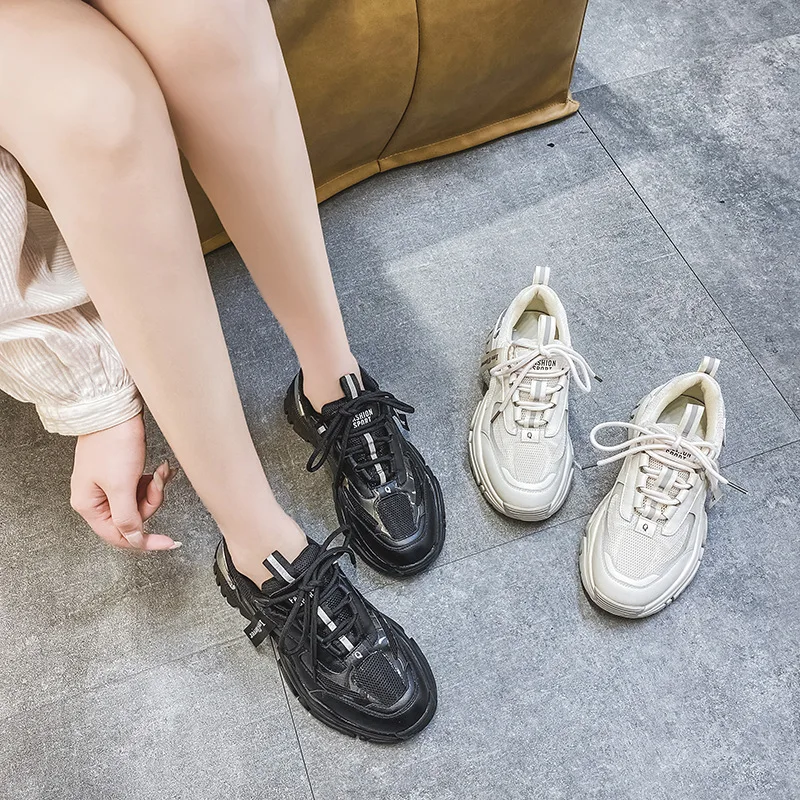 Autumn 2020 New Sports Casual Shoes Comfortable Breathable and Fashion Lightweight Trend  Lace-up Mesh Casual Sneakers