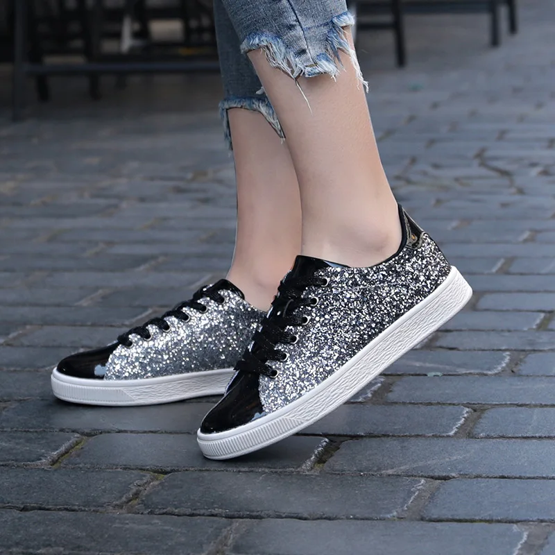 Women Vulcanize Shoes Sneakers Bling Shoes Girl Glitter Casual Female Breathable Lace Up Outdoor Sport Shoes Zapatos De Mujer yu