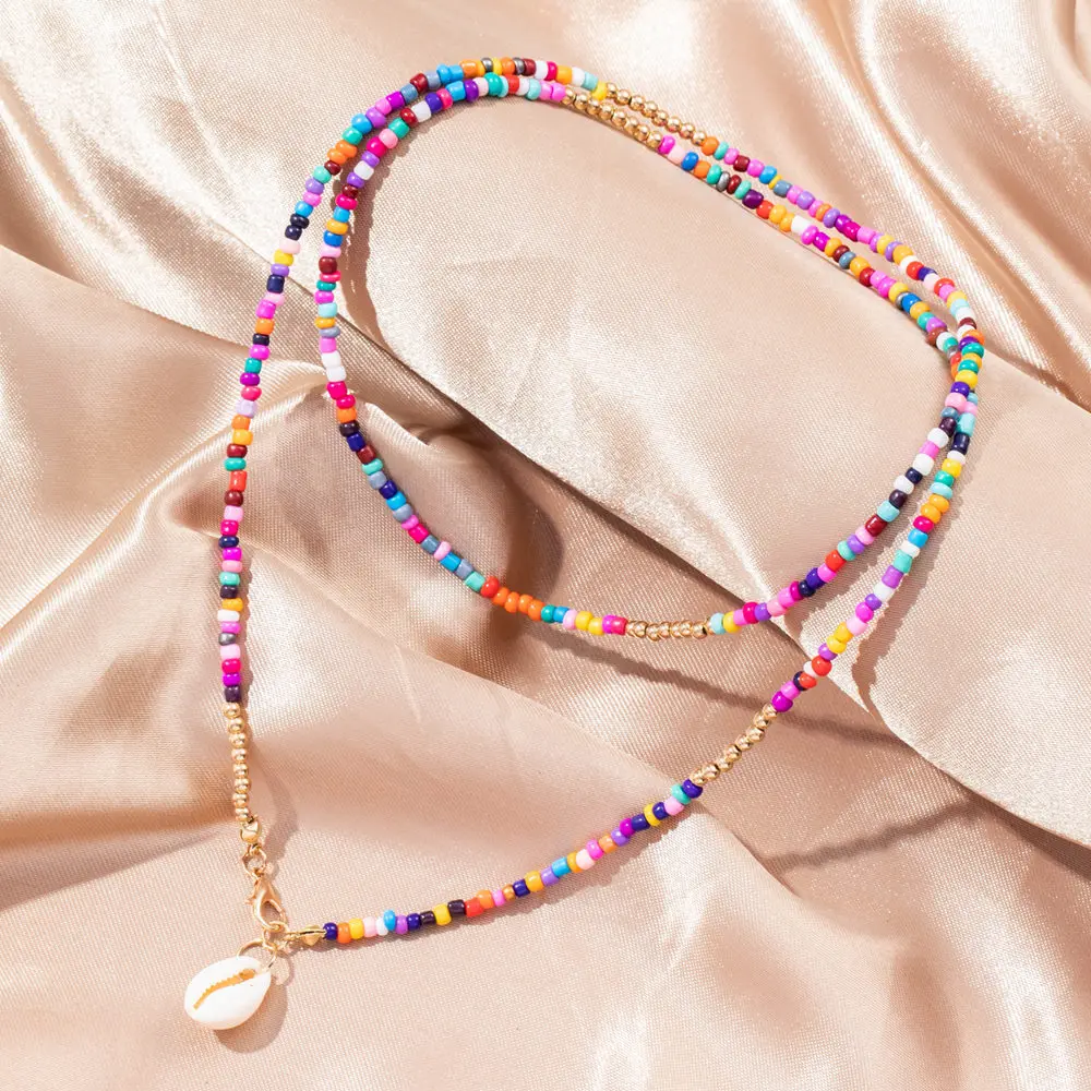 KISS WIFE Y2K Style Flower Beaded Necklace for Women Bohemian Colorful Short Beaded Pearl Choker Necklace Female Jewelry