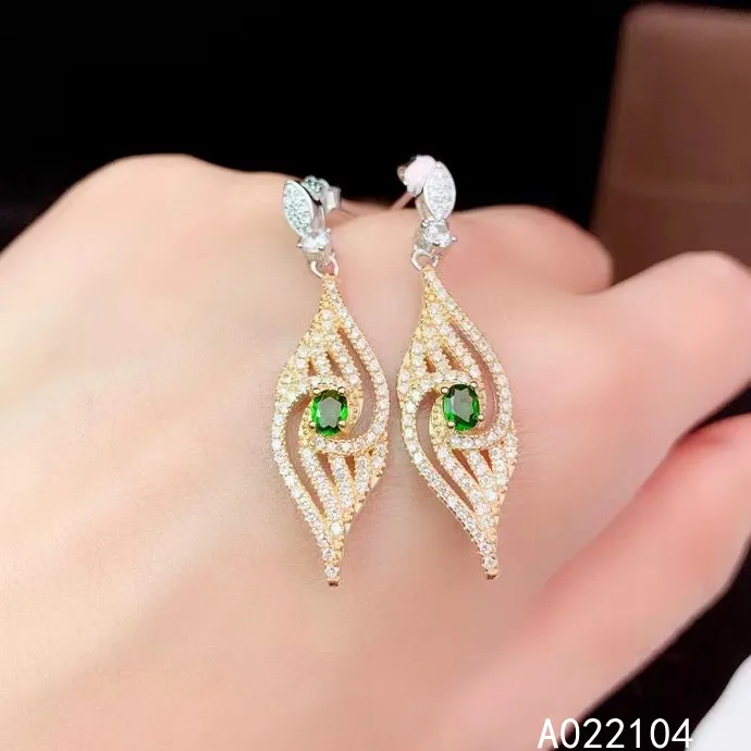 

KJJEAXCMY fine jewelry 925 sterling silver inlaid natural diopside women noble exquisite gem eardrop earrings party gift new