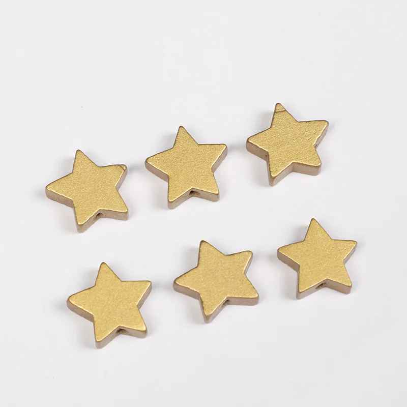 DIY 50Pcs Golden And Sliver Five-pointed Star Wood Chips Spacer Beads Handmade Custom Decorations Craft Baby Toys Accessories