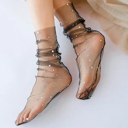 Sweet Lace Socks Women Transparent Thin Socks Star Moon Long Mesh Tulle Socks Female Calcetines