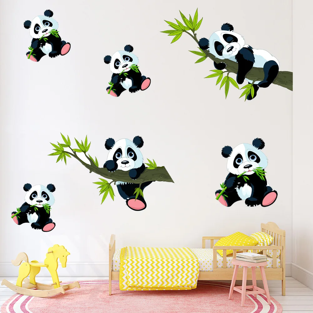 Fun Bamboo Panda Wall Sticker for Living Room Bedroom Children's Room Mounted Environmental Protection Removable Deck