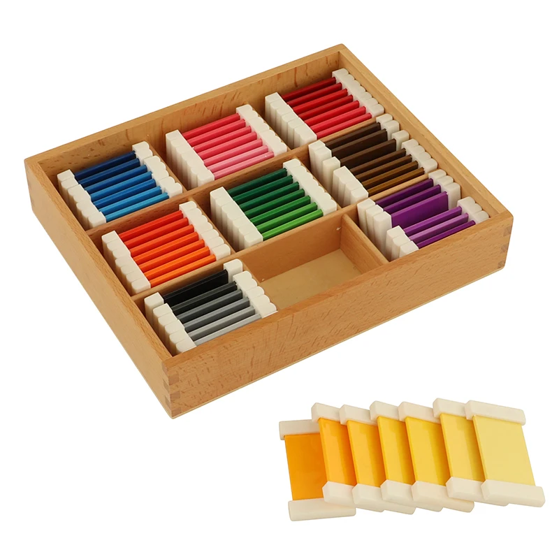 Montessori Sensory Exercises Wooden Toy Color Tablets 3rd Box Color Sorting Toys Children Beechwood Materials Teaching Toy SE016