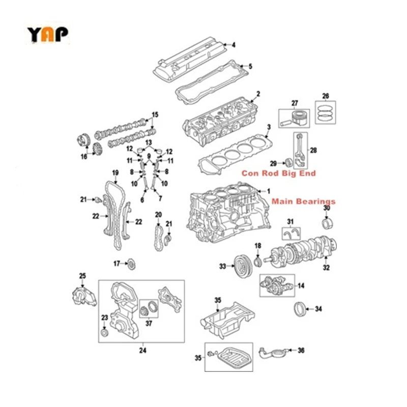 D4EB +0.25 Main Bearing Connecting Rod Bearing FIT FOR HYUNDAI ELANTRA TRAJET SANTA Sportage I30 2.2 TURBO DIESEL 23060-27925