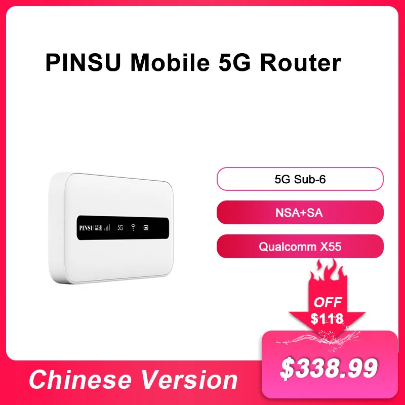 Mới Mở Khóa PINSU R100 5G Router Wi-Fi 6 Dual-Core NSA + SA Lưới Repeater Mở Rộng Qualcomm SDX55 Modem Pin 3600 MAh