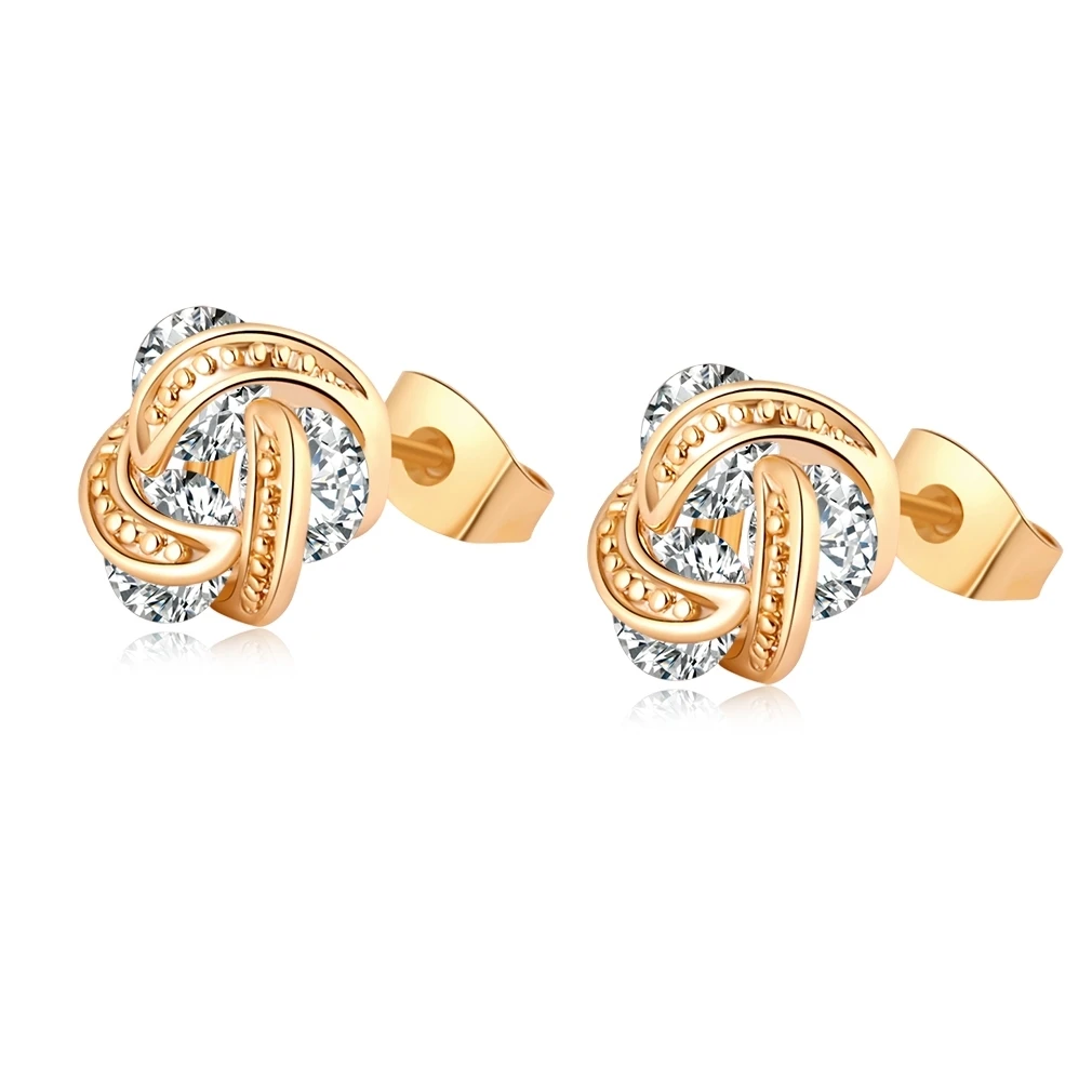 Love & Annie Twist AAA CZ Stud Earrings Gold Color Cute Clear Earrings for Women Small Earring Girls Gift