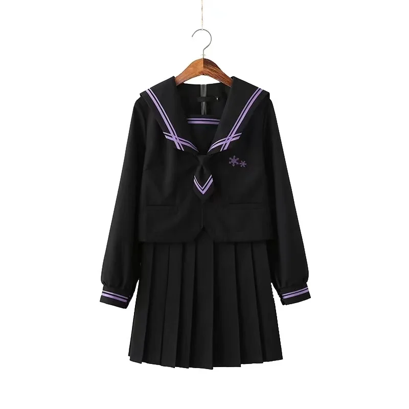 Uniforme escolar japonés de manga larga para niñas, conjunto de uniforme JK de manga larga, Falda plisada, color negro y morado, 2021