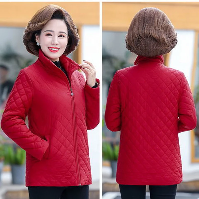 Autumn Winter Jacket Women 2022 New Solid Plus Velvet Cotton Padded Coat  Thin Short Jacket Middle-aged Female Tops