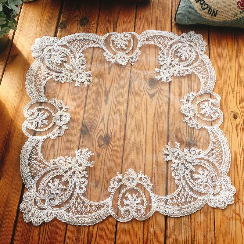 

British Embroidered Square Lace Bedroom Study Living Room Food Fruit Dust Cover Placemat Coaster Banquet Party Coffee Table Mat