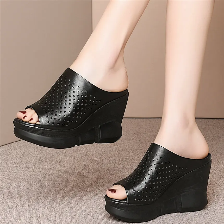 

Fashion Sneakers Women Cow Leather Wedges High Heel Gladiator Sandals Female Open Toe Summer Platform Pumps Shoes Punk Slippers