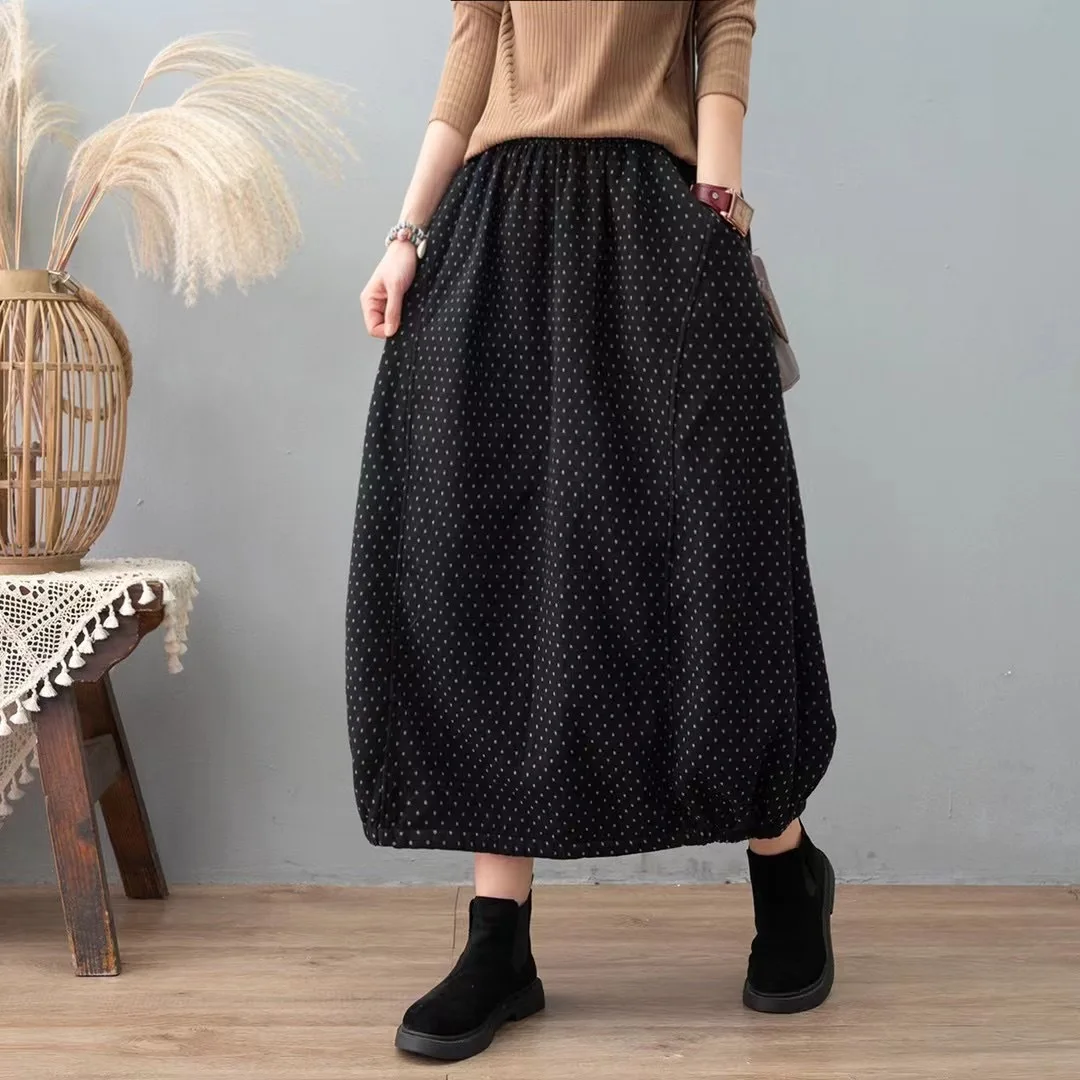 

Careaymade New Autumn Winter Print Cotton Skirt Women Elastic Waist Thick Warm Long Skirts Female Loose Vintage Skirts