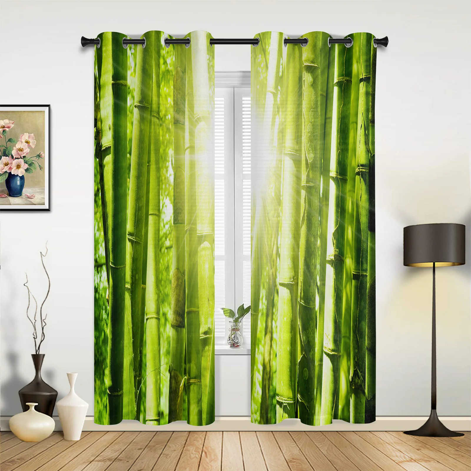 Bamboo Forest Sunlight Living Room Kitchen Balcony Luxury Drapes Window Panel Fabric Outdoor Curtain For Pergola Bedroom Custom