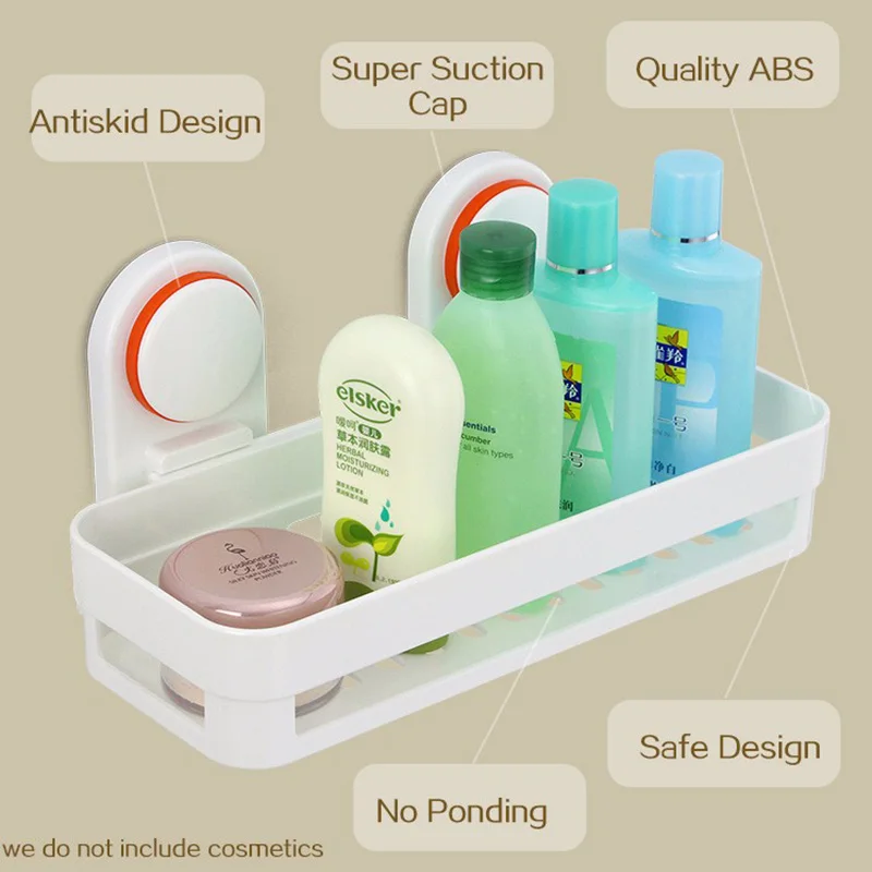 Zhangji High Quality ABS Bathroom Shelf Wall Mounted Bathroom Accessory Suction Cup Corner Basket Holder Prateleira Shower Shelf