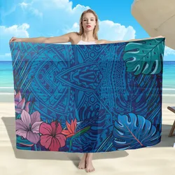 Hycool Polynesian Tribal Soft One-Piece Beach Cover Ups Lavalava Custom Loog Blank Fashion Sarong Dress Blue Hawaiian Thin Skirt