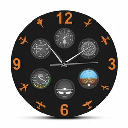 Flight Instrument with Military Aircrafts Modern Wall Clock Aviator Home Decor Wall Art Silent Timepiece Plane Lovers Pilot Gift