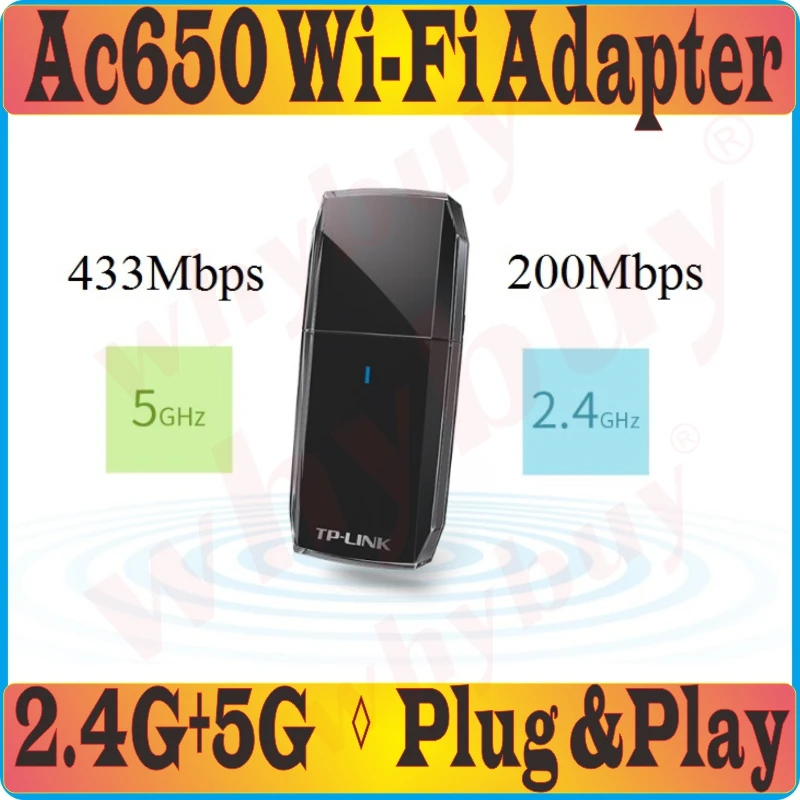 Tp-Link Plug&Play Drive-free AC650 Wireless Network Card 11AC 650Mbps MiNi Dual Band USB2.0 WiFi Adapter 2.4G 200Mbps 5G 433Mbps