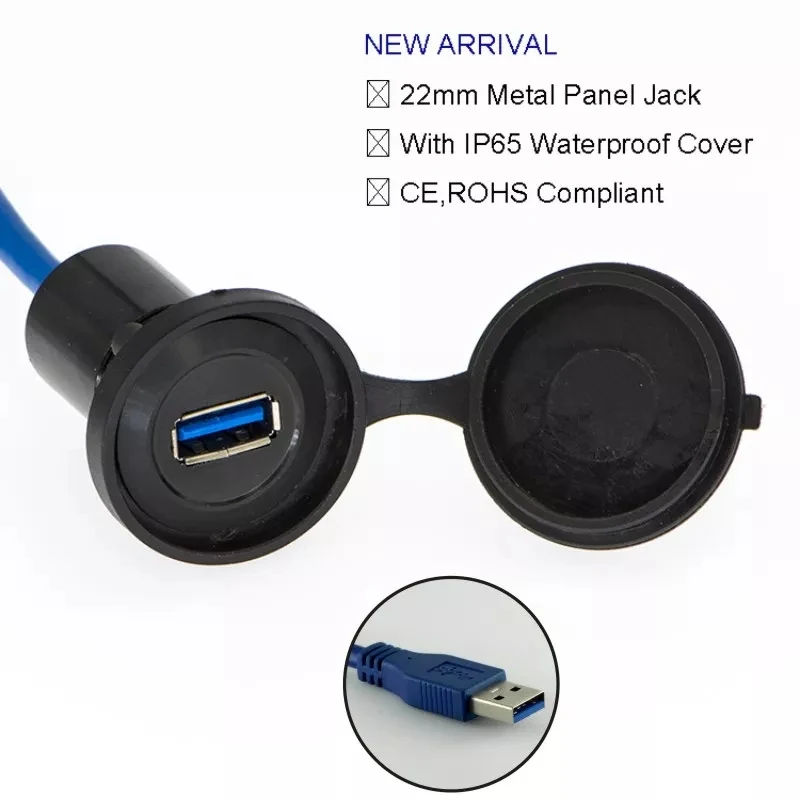 22mm USB connector socket  metal USB connector/USB socket  (USB3.0 FEMALE A - MALE A with 60cm wiring)