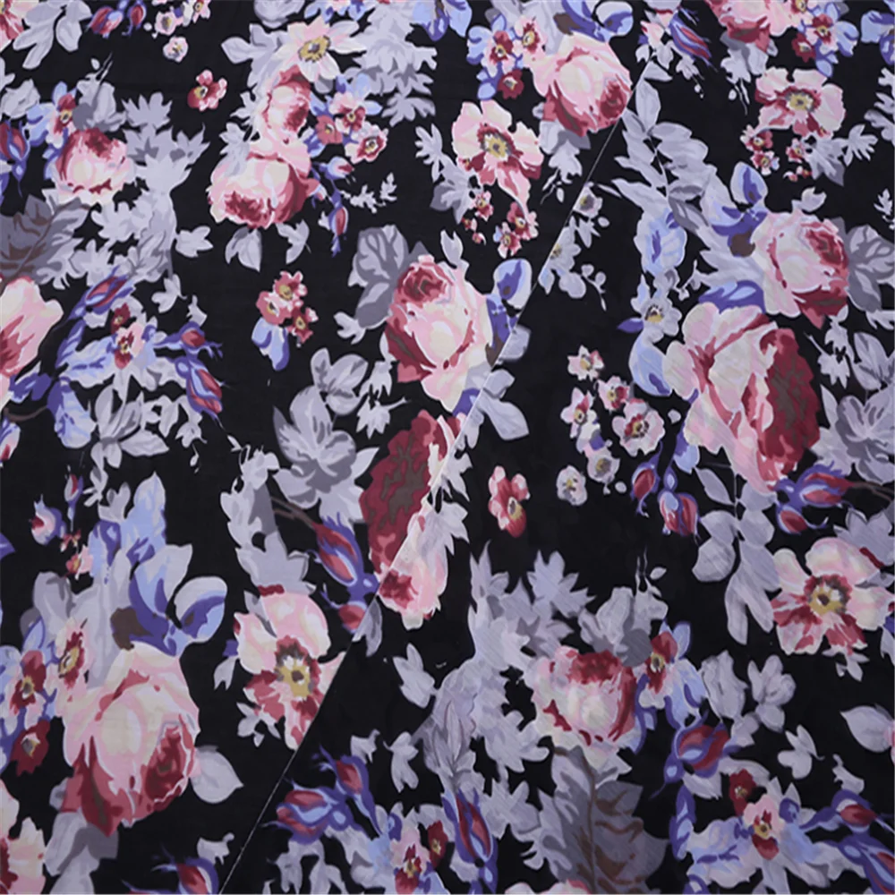 Printing Unique Nice Colorful Floral Design Silk Cotton Fabric with Great Material High Quality for Women Dress