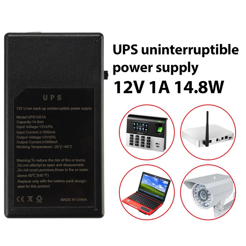 Multipurpose Mini UPS Battery 12V 1A 14.8W Backup Security Standby Power Power Supply Uninterruptible Power Supply Smart