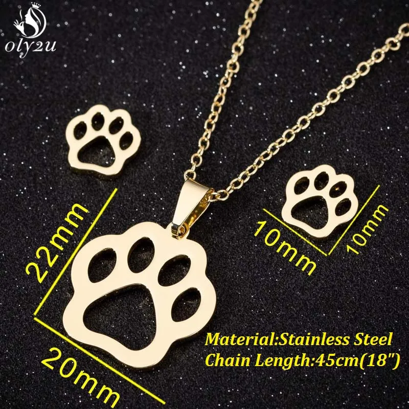 Bijoux Animal Stainless Steel Necklace Set Cartoon Cat Paw Rabbit Butterfly Dog Necklaces Pendants Statement Jewelry Wholesale