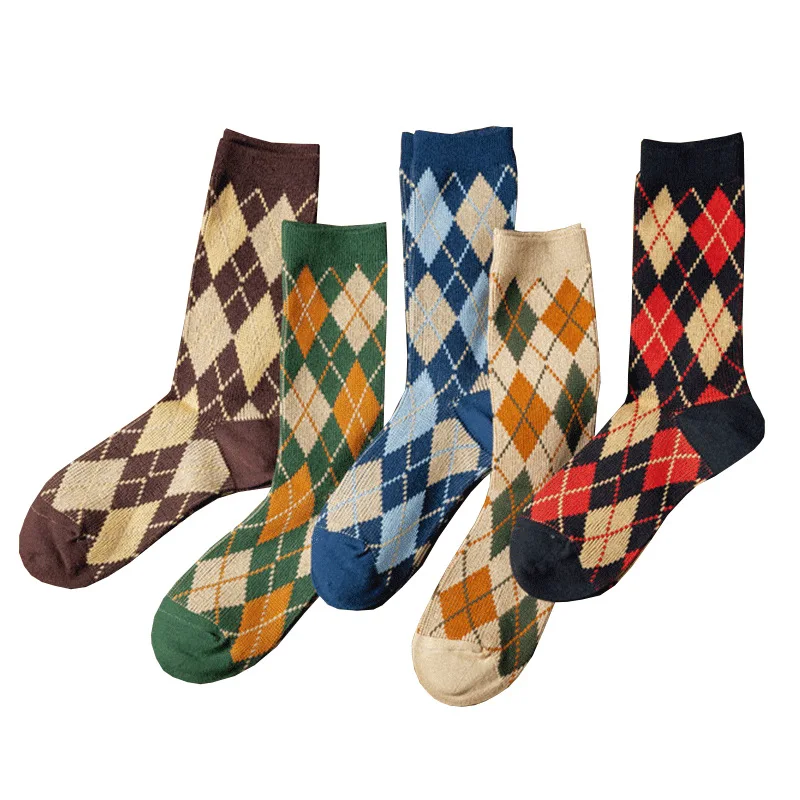 New MAN Women Warm Tube Ruffle Socks Retro National Style Rhombus Thermal autunno inverno calzini alla caviglia in cotone traspirante sciolto