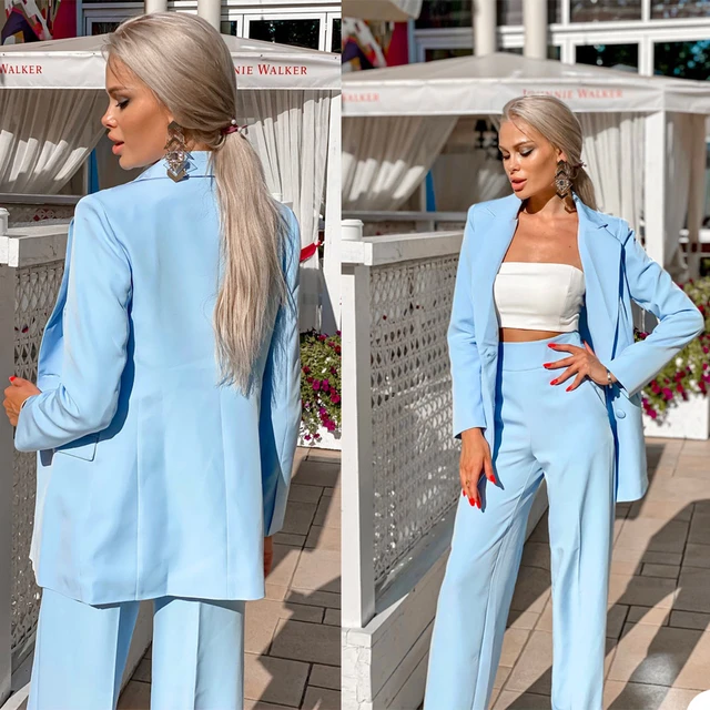 Light blue blazer outfit womens hot sale
