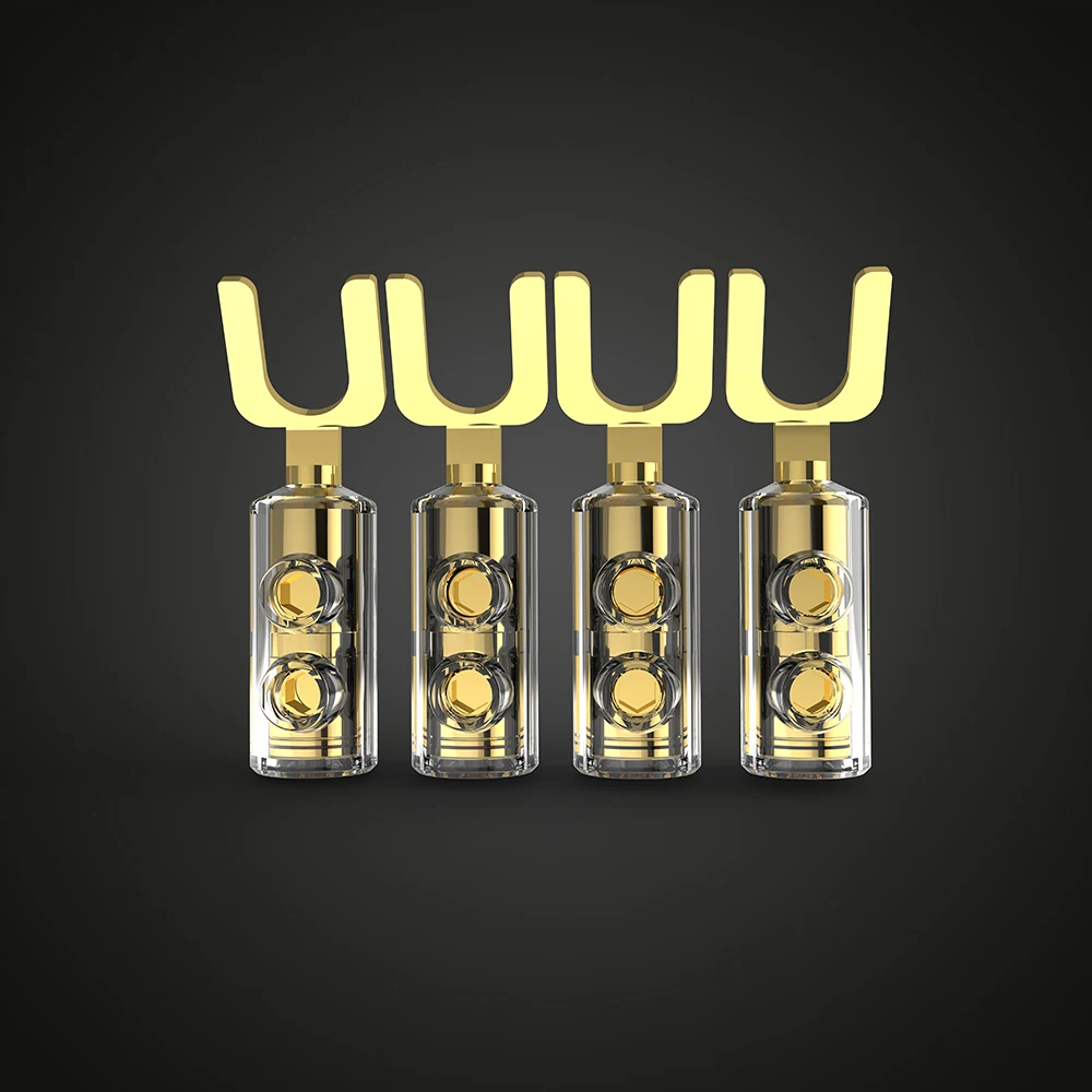 Audiocrast B554G 24k Gold Plated Plug Connector Gold Plated Spade Speaker Y Plugs Audio Screw Fork Connectors High Clear