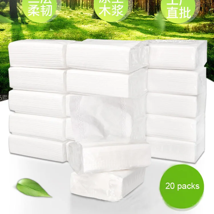 

20 packs pack Three Layer Disposable Wood Pulp Soft Napkin Paper Towel Toilet Tissues is delicate and smooth hotal paper