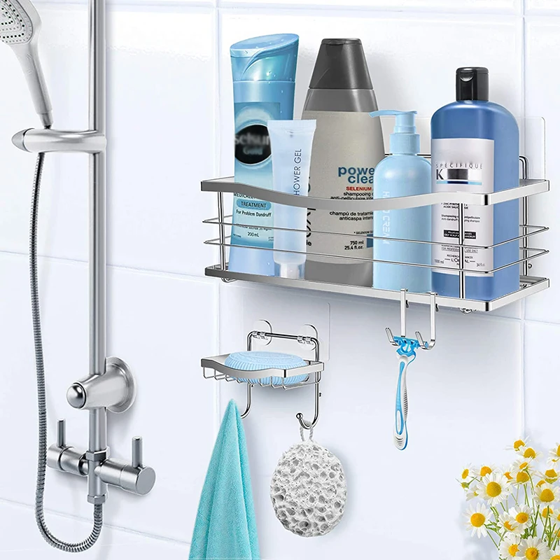 Wall-mounted Storage Rack for Bathroom, Shower Caddy, Shelf for Shampoo, Conditioner, Sponge, Razor, Soap Dish for Kitchen