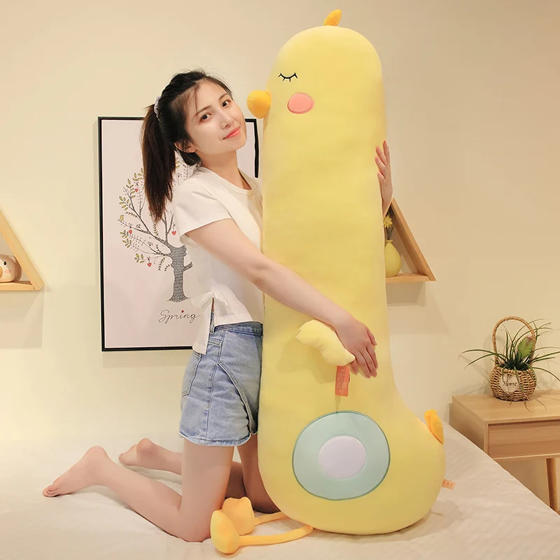 Large Cartoon Long Yellow Duck Plush Toy Huggable Sleeping Animal Pillow Down Cotton Filled Plush for Girls Home Decoration