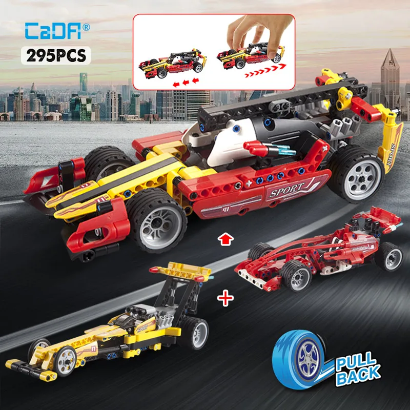 295Pcs Cada 2 in 1 City Supercar Motorcycle Speed Racing Pull Back Car Building Blocks Competition Series Toys for Kids Gifts