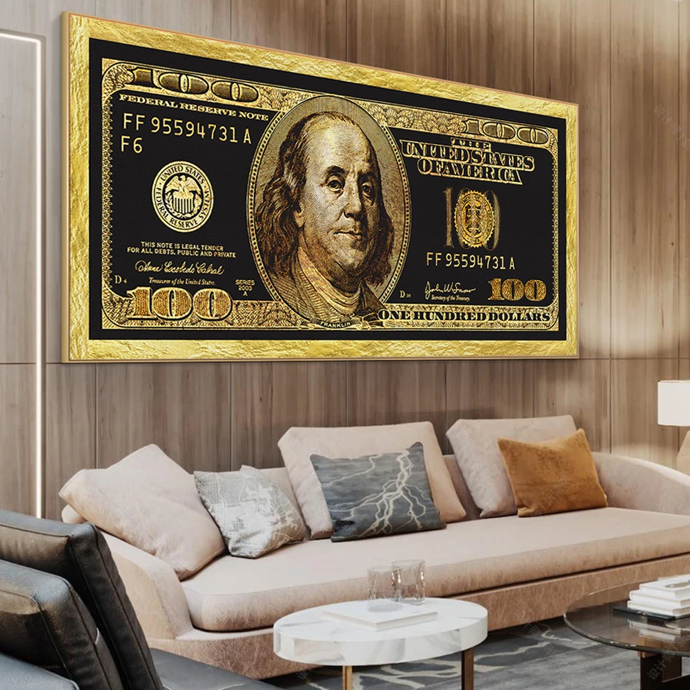 Golden Dollar Inspirational Canvas Art Posters And Prints Silver Money Canvas Paintings On the Wall Art Picture For Living Room - Image 3