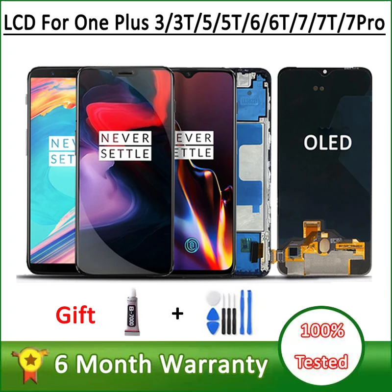 

100% Tested OLED For OnePlus 6T 5T 7T 3T LCD Digitizer Assembly with Frame For One plus 3/5/6/7Pro LCD Display OnePlus 8T Screen