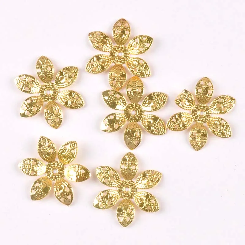 24mm 20Pcs Metal Crafts Flowers Connectors Wraps Filigree For Jewelry Making Pendants DIY Scrapbooking Decoration yk0762-7