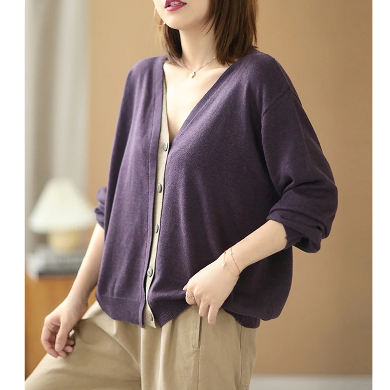 Max LuLu 2021 Purple V-Neck Cardigans Women Single Breasted Casual Loose Clothes New Autumn Sweaters Ladies Harajuku Cardigan