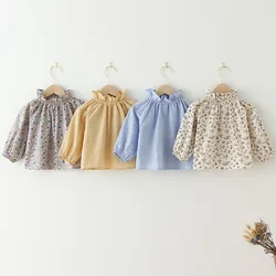 Vintage Floral Baby Girls Blouses Kids Spring Blouses for 0-3Y Children's Shirt Baby Clothes Top Shirts for Kids Girls Clothing