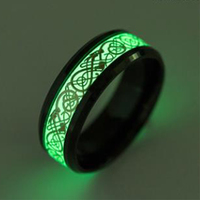 18 Luminous Ring Dark Golden Dragon Inlay Green Background Fashion Men Glowing Rings For Men Women Jewelry