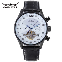 JARAGAR Trendy simple three-eye hollow dial multi-layer digital with date belt mechanical men's watch