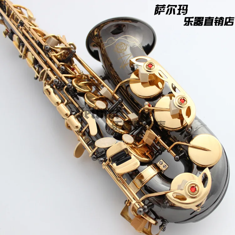 Alto Saxophone เครื่องดนตรี Salma 54 E-ลงเครื่องมือลมในฝรั่งเศสคือชุบนิกเกิลสีดำและทอง