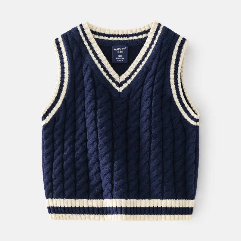 High Quaility Children Top Spring&Autumn Baby Boys Knitting Cotton V-Neck Boys Vest Kids Clothes For Boys 2-8Y