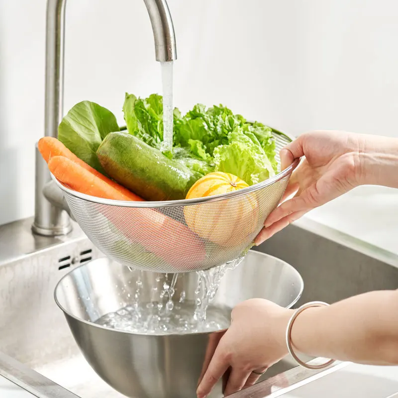 

New Stainless Steel Double-Layer Drain Storage Basket Washing Rice Fruit Vegetable Strainer Colander Utensils for Kitchen