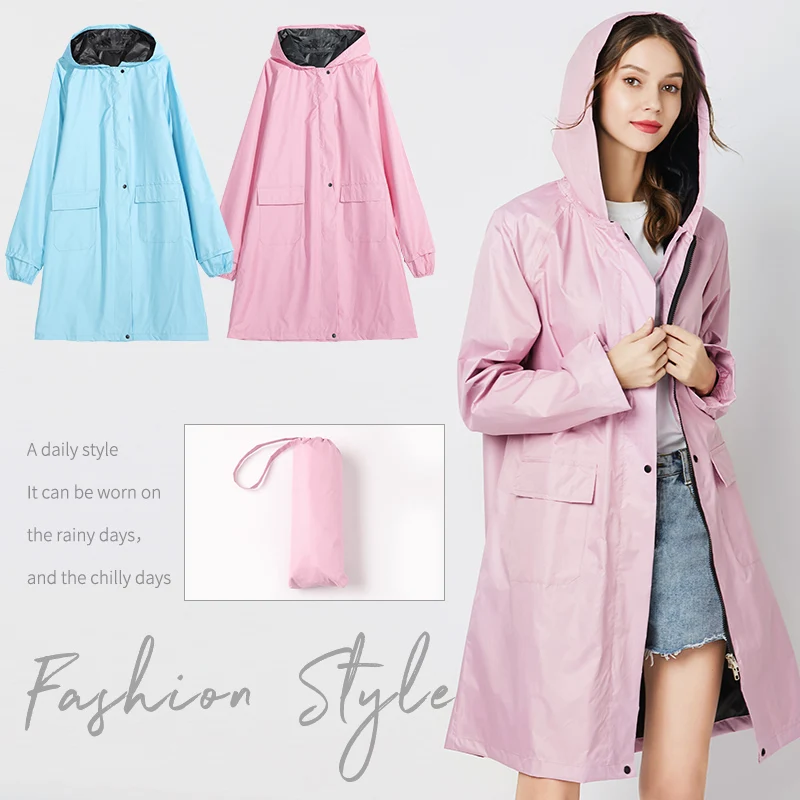 

Fashion Rain Cover Women Rain Poncho Cape With Hood Sleeves And Pocket Travel Waterproof Riding Cloth Long Raincoat Women